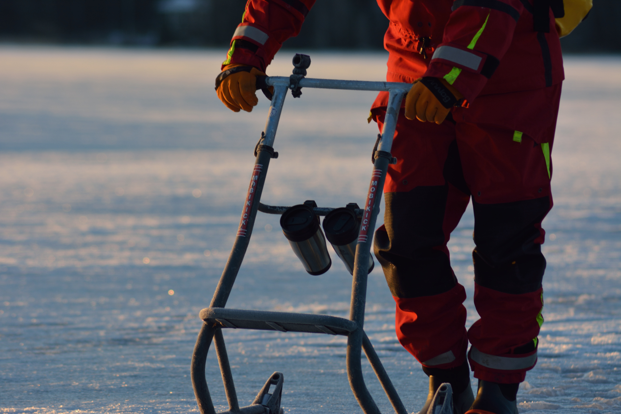 Joskus töihin mennessä voisi erehtyä matkan tarkoituksesta. Jaakolla heilui meidän aamusmoothiet kelkan kyydissä. Retki vai työmatka?